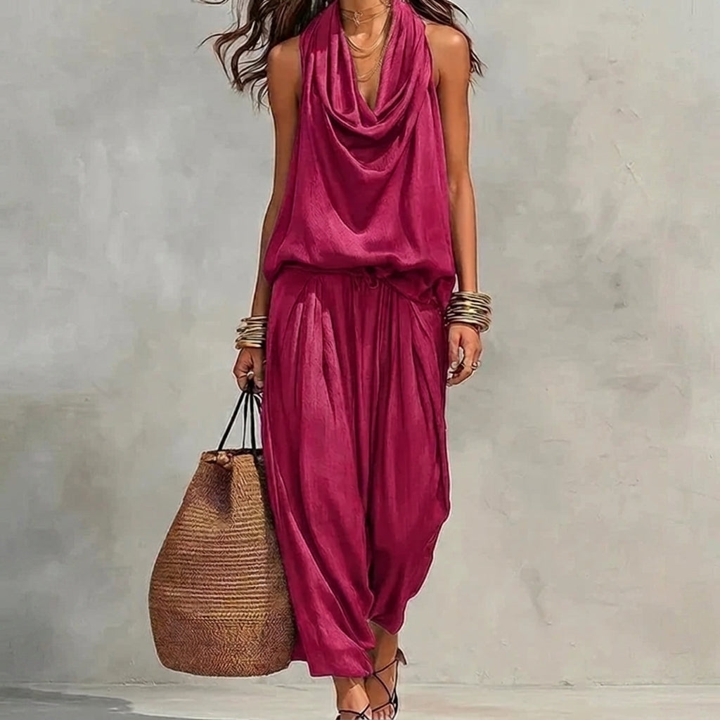 Ambre | Fließendes Set mit drapiertem Neckholder-Top und Hose