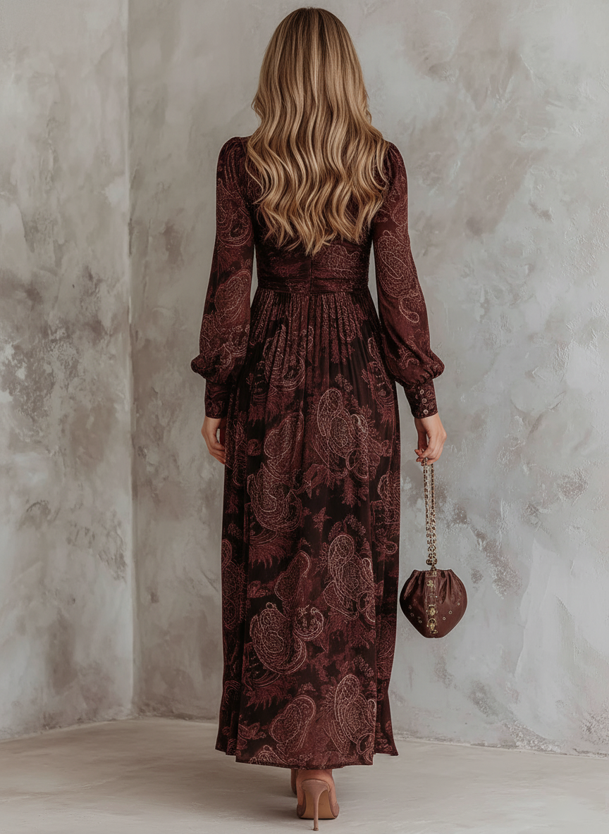 ELOISE | PAISLEY-MAXIKLEID MIT REISSVERSCHLUSS UND TAILLENBUND