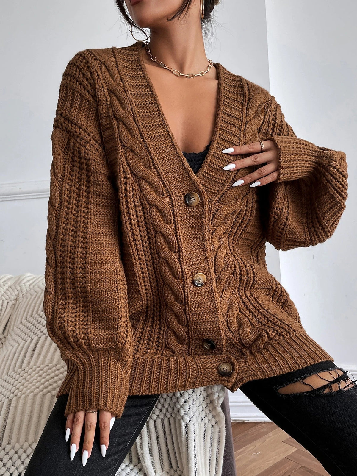 Oversize-Zopfstrick-Cardigan