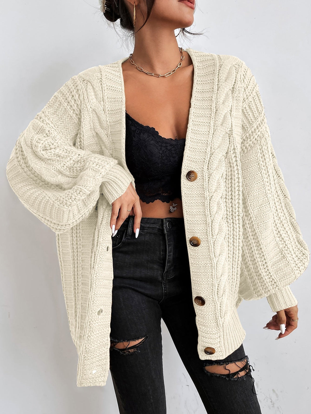 Oversize-Zopfstrick-Cardigan
