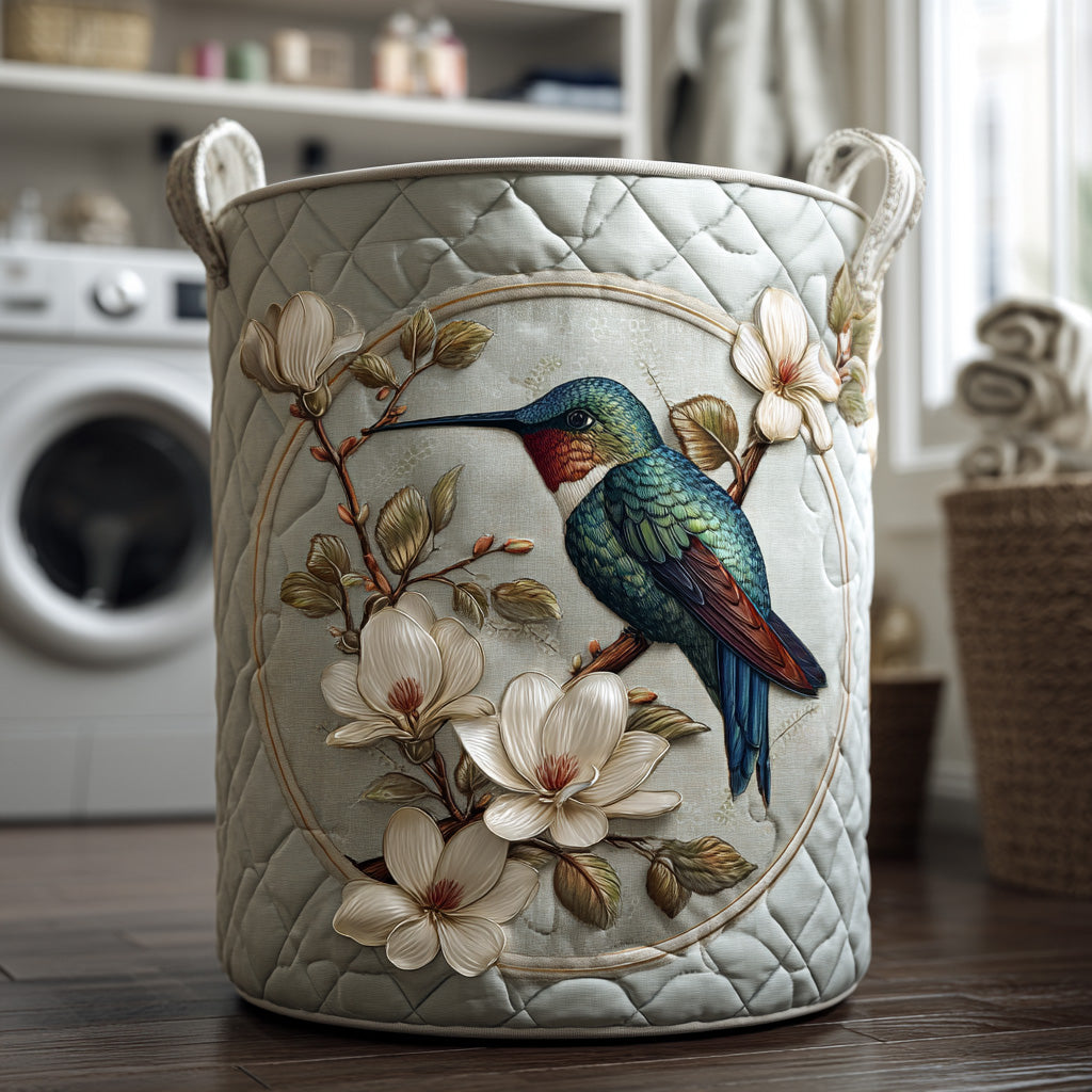 Gepolsterter Korb mit Kolibri und floralem Spitzenmuster