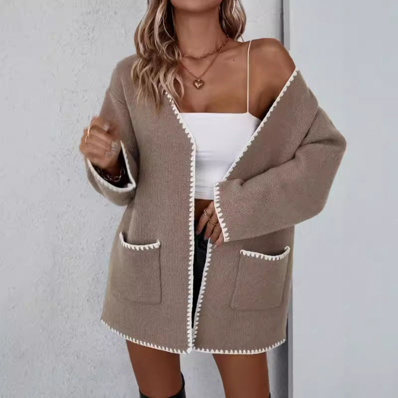 Langärmelige Cardigan mit offener Front und Taschen