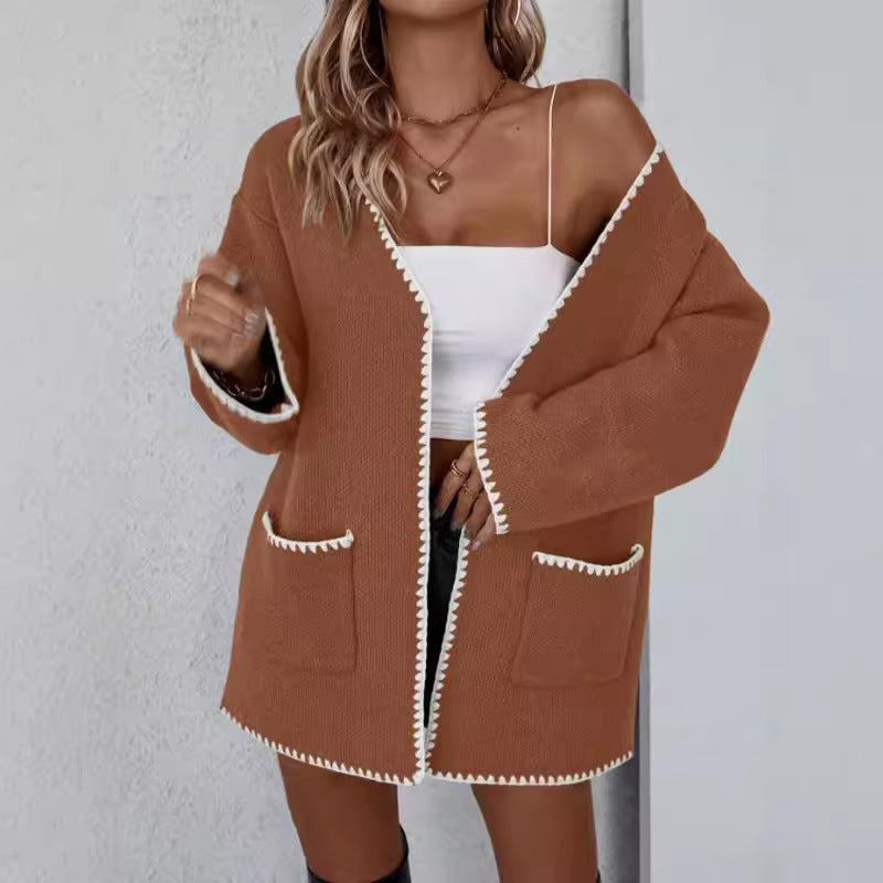 Langärmelige Cardigan mit offener Front und Taschen
