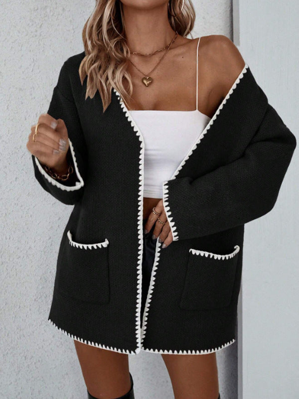 Langärmelige Cardigan mit offener Front und Taschen