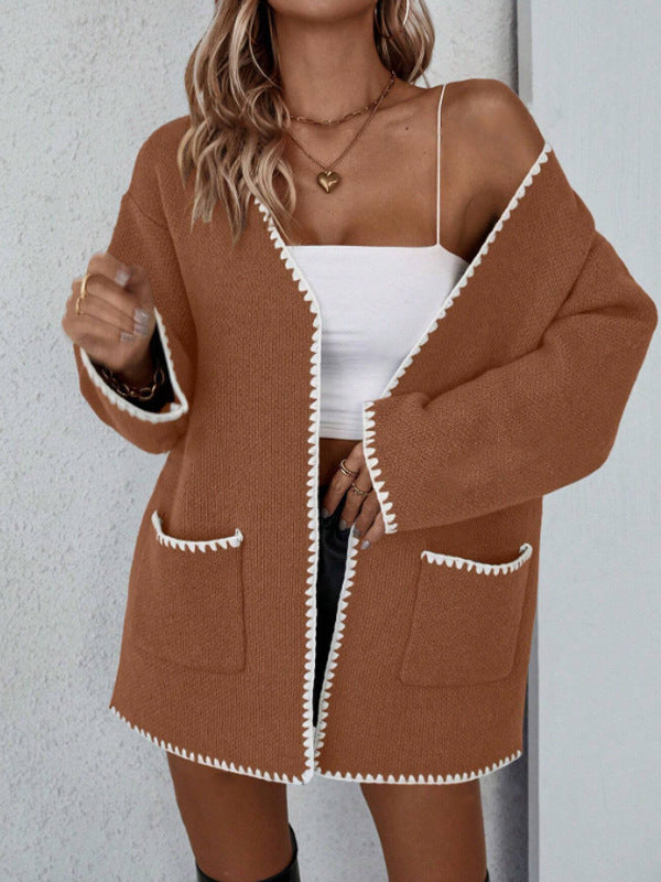 Langärmelige Cardigan mit offener Front und Taschen