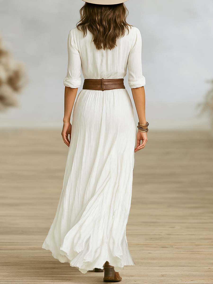 Aurore | Langes Leinenkleid mit umgeschlagenem Kragen