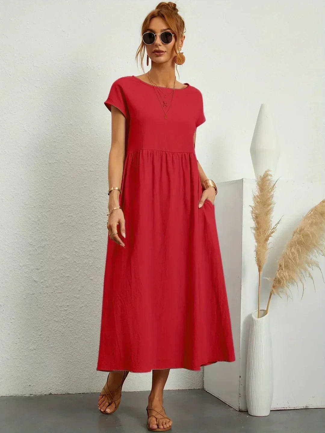 Nerys | Atmungsaktives weißes Midikleid