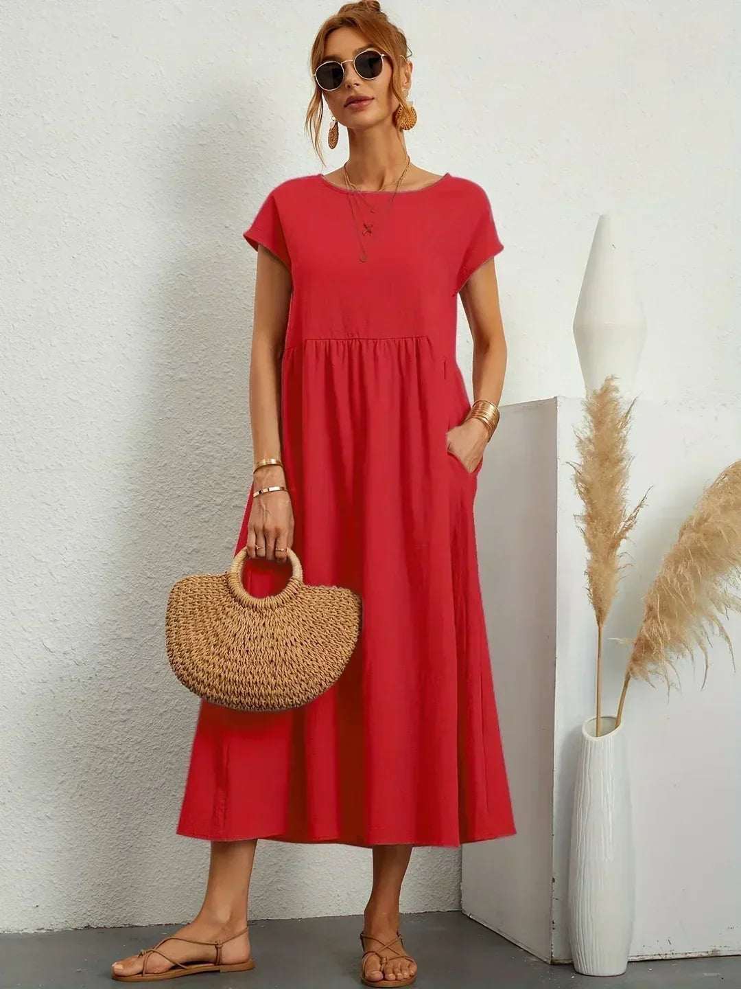 Nerys | Atmungsaktives weißes Midikleid