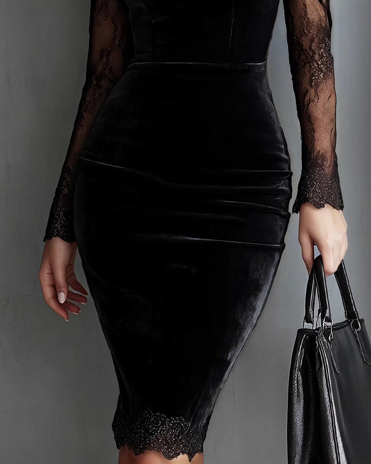 Aurélia | Mini-Kleid aus Samt mit Spitzenärmeln