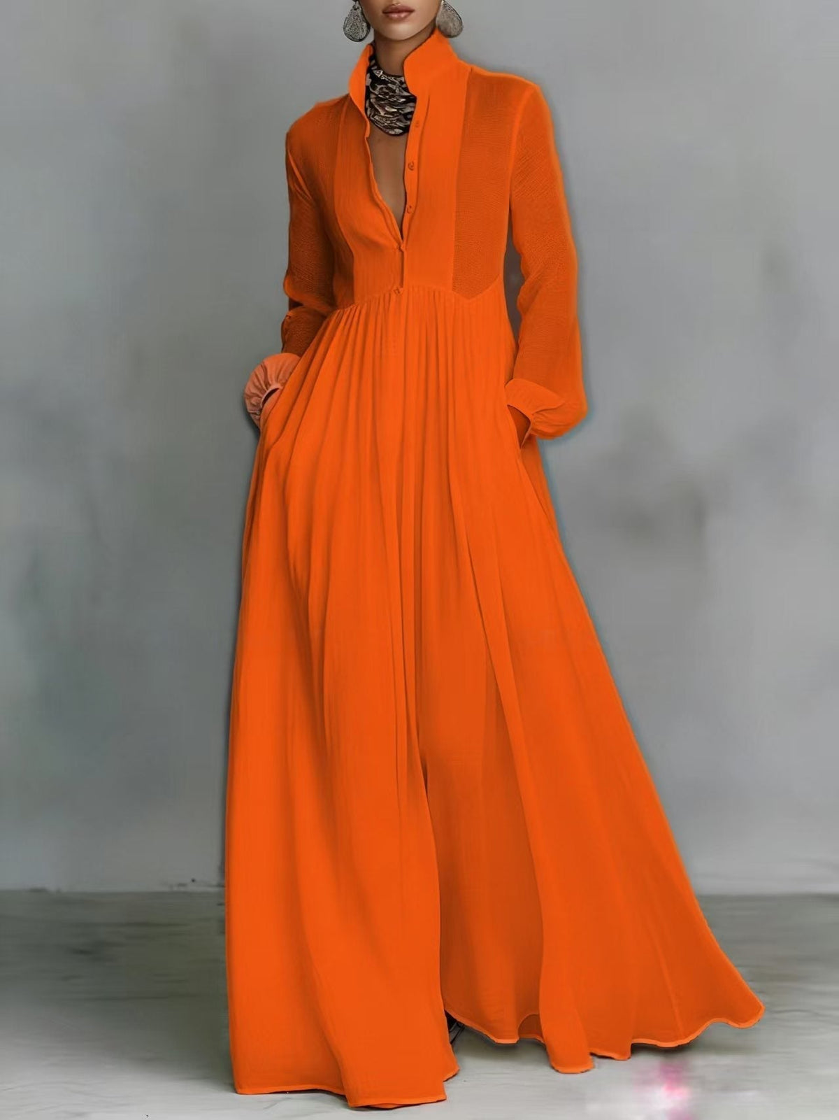 Léonie™ | Minimalistisches Maxikleid mit Stehkragen