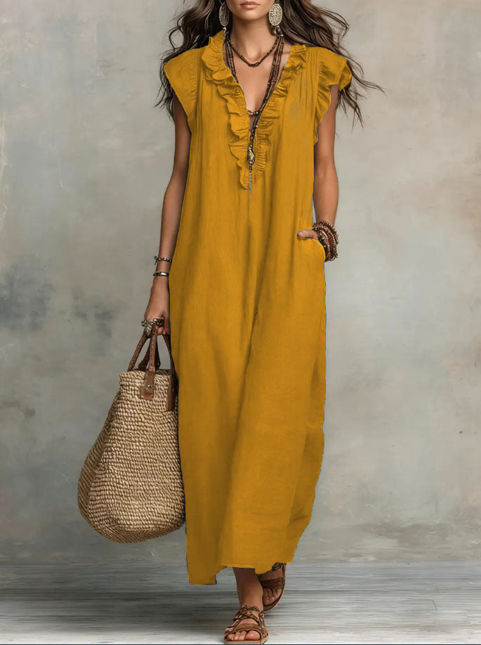 Camélia | Langes Kleid im Boho-Stil aus Leinen und Baumwolle