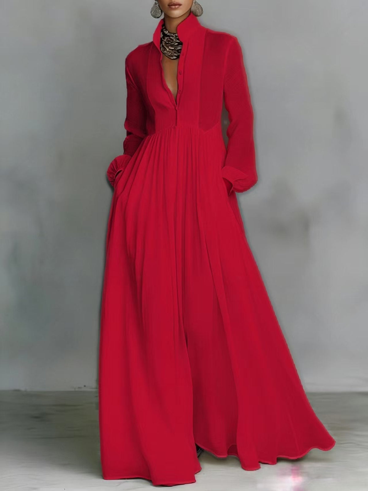 Léonie™ | Minimalistisches Maxikleid mit Stehkragen