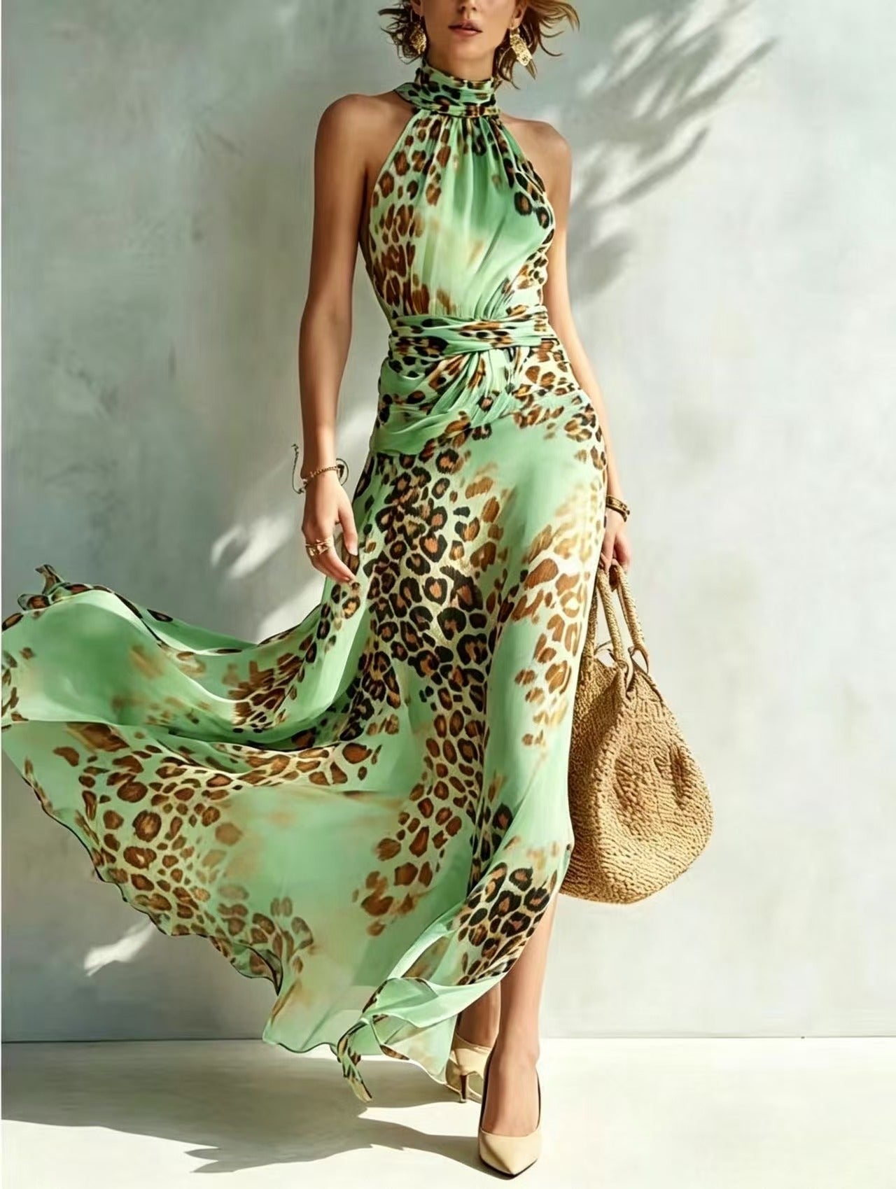 Desiree – Glamouröses Maxikleid mit Tiermuster