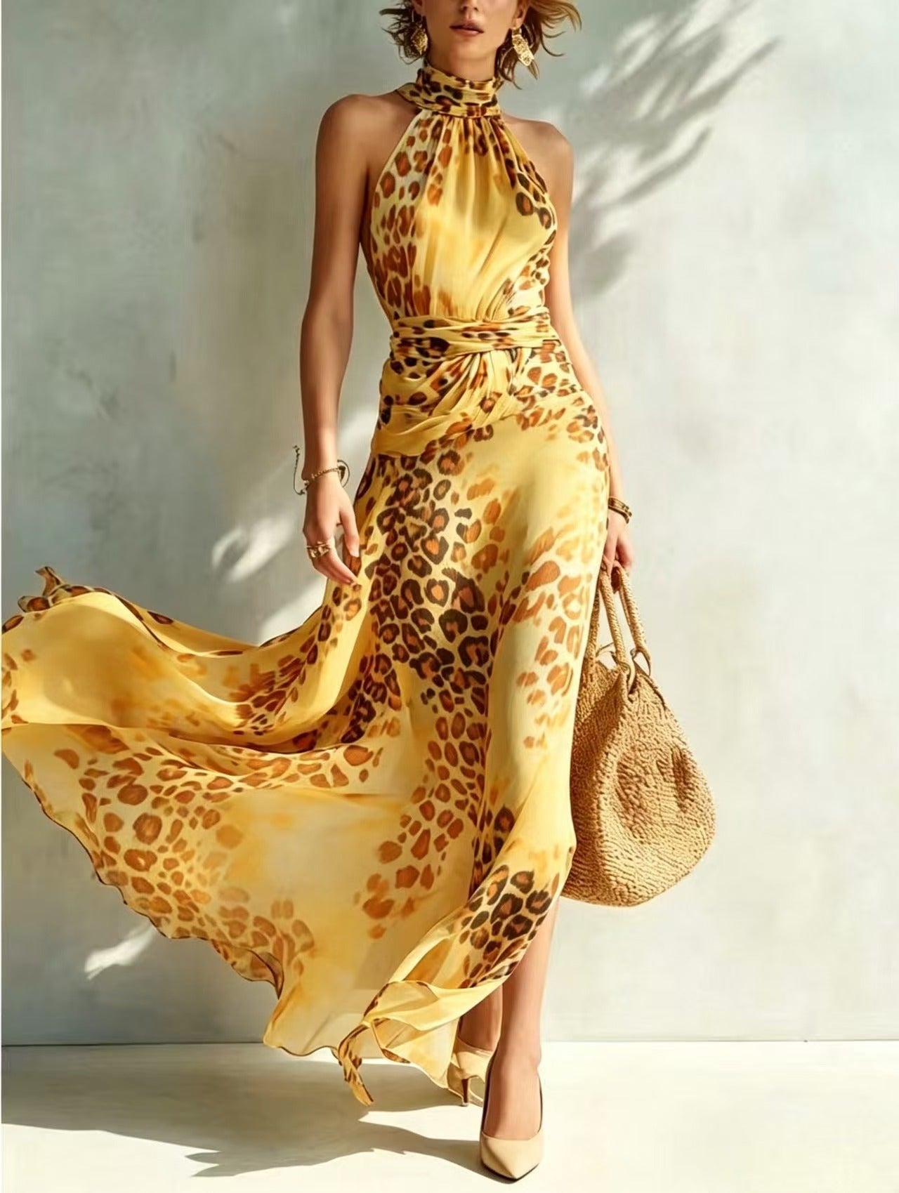 Desiree – Glamouröses Maxikleid mit Tiermuster