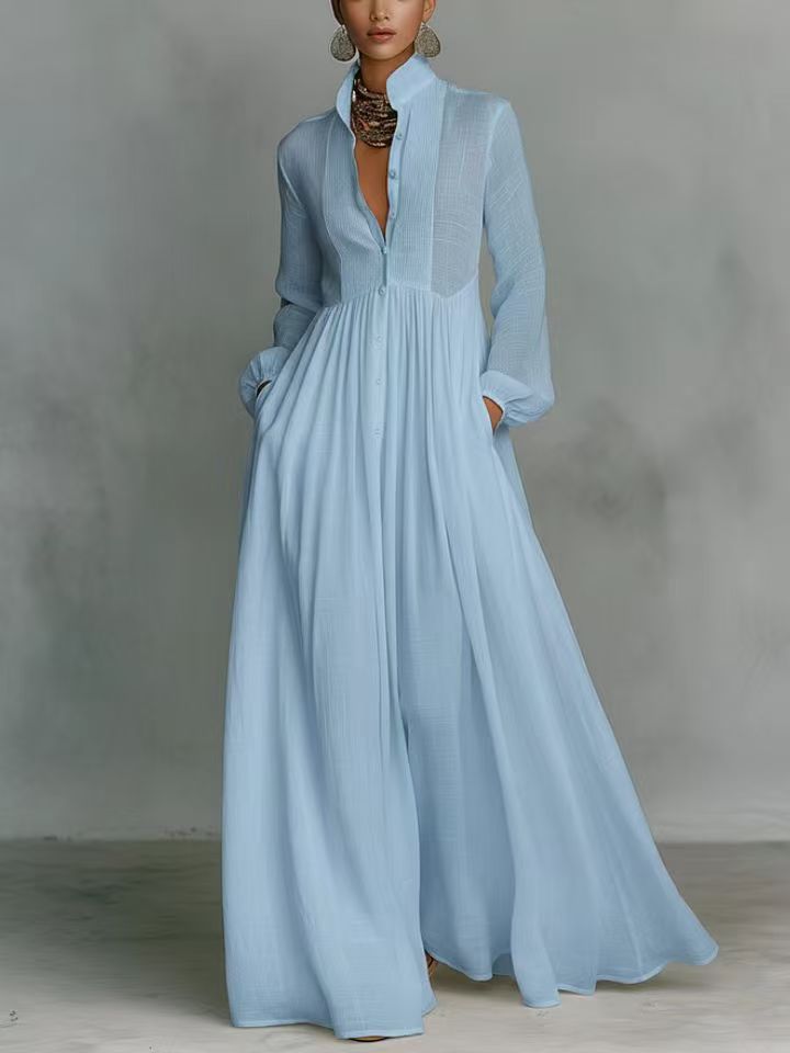 Léonie™ | Minimalistisches Maxikleid mit Stehkragen