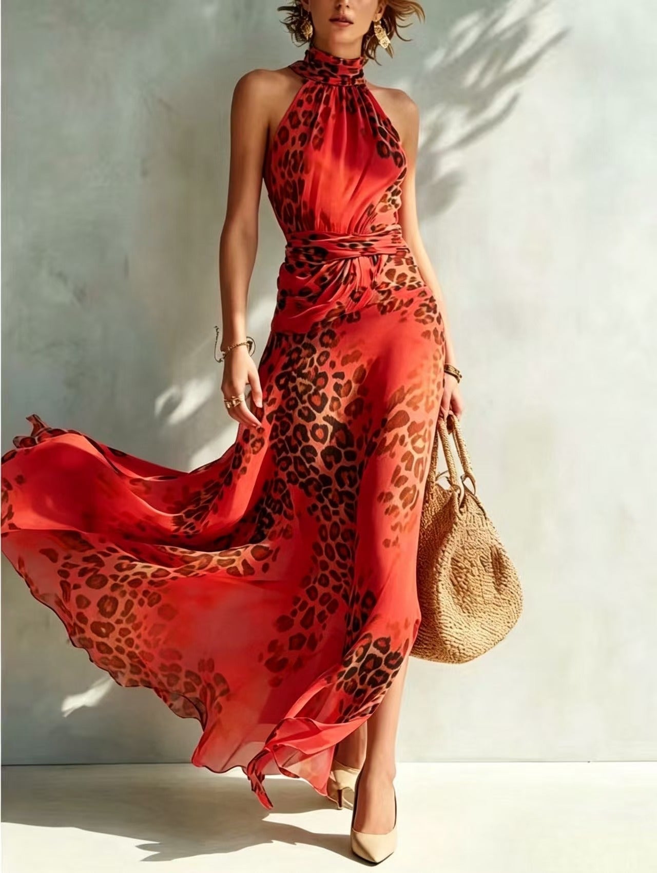 Desiree – Glamouröses Maxikleid mit Tiermuster