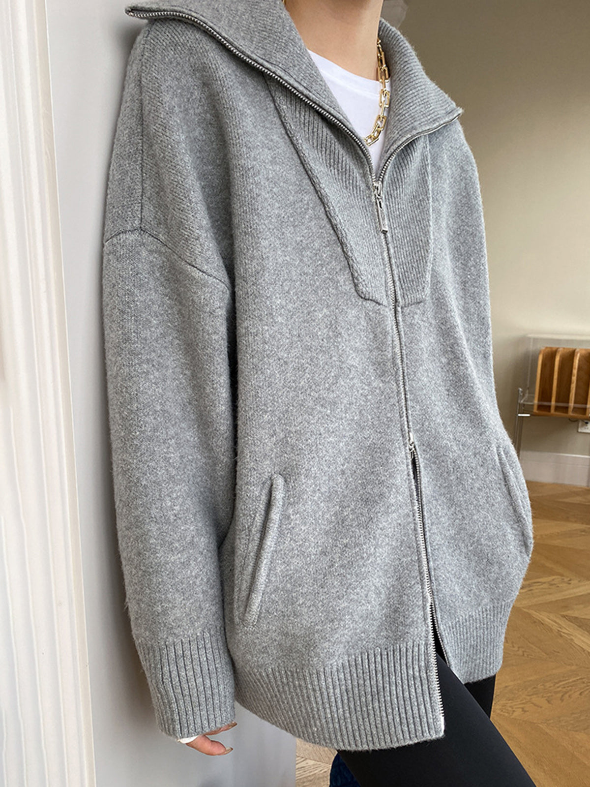 Lässige Oversize-Cardigan mit offenem Kragen