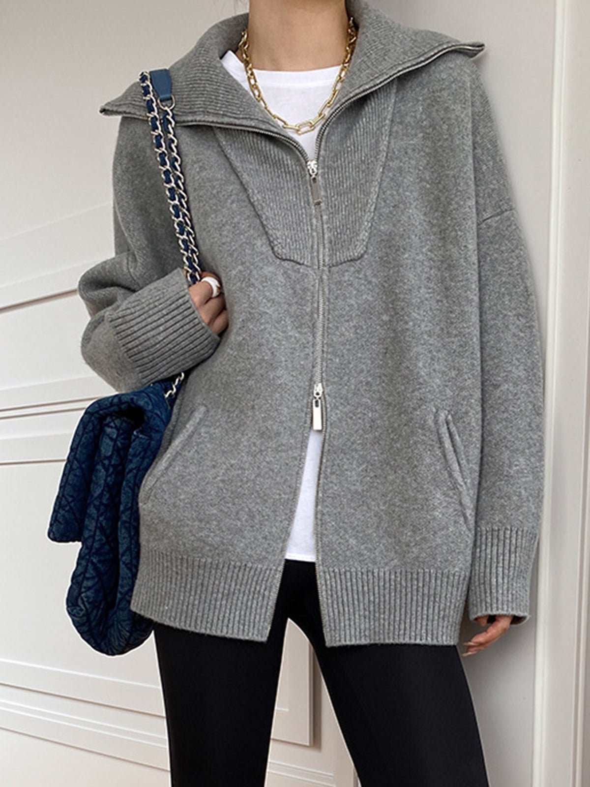 Lässige Oversize-Cardigan mit offenem Kragen