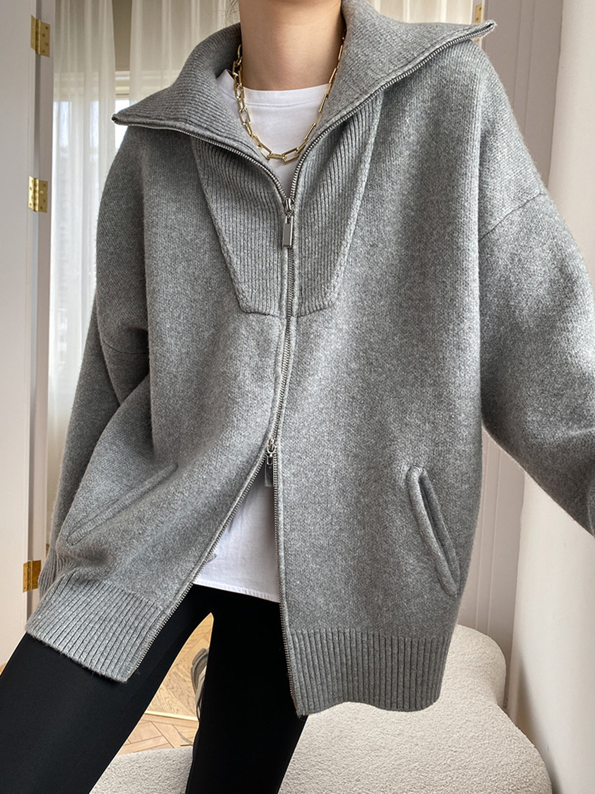 Lässige Oversize-Cardigan mit offenem Kragen
