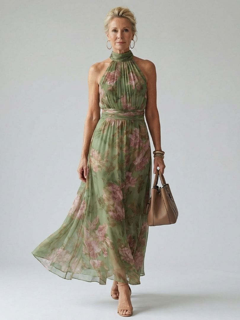 Charlotte-Rose | Neckholder-Midikleid mit Blumenmuster