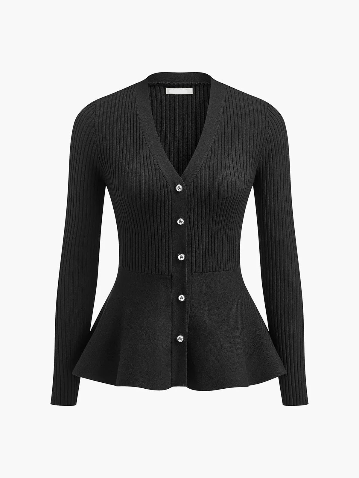 Rippstrick-Peplum-Top mit Knöpfen