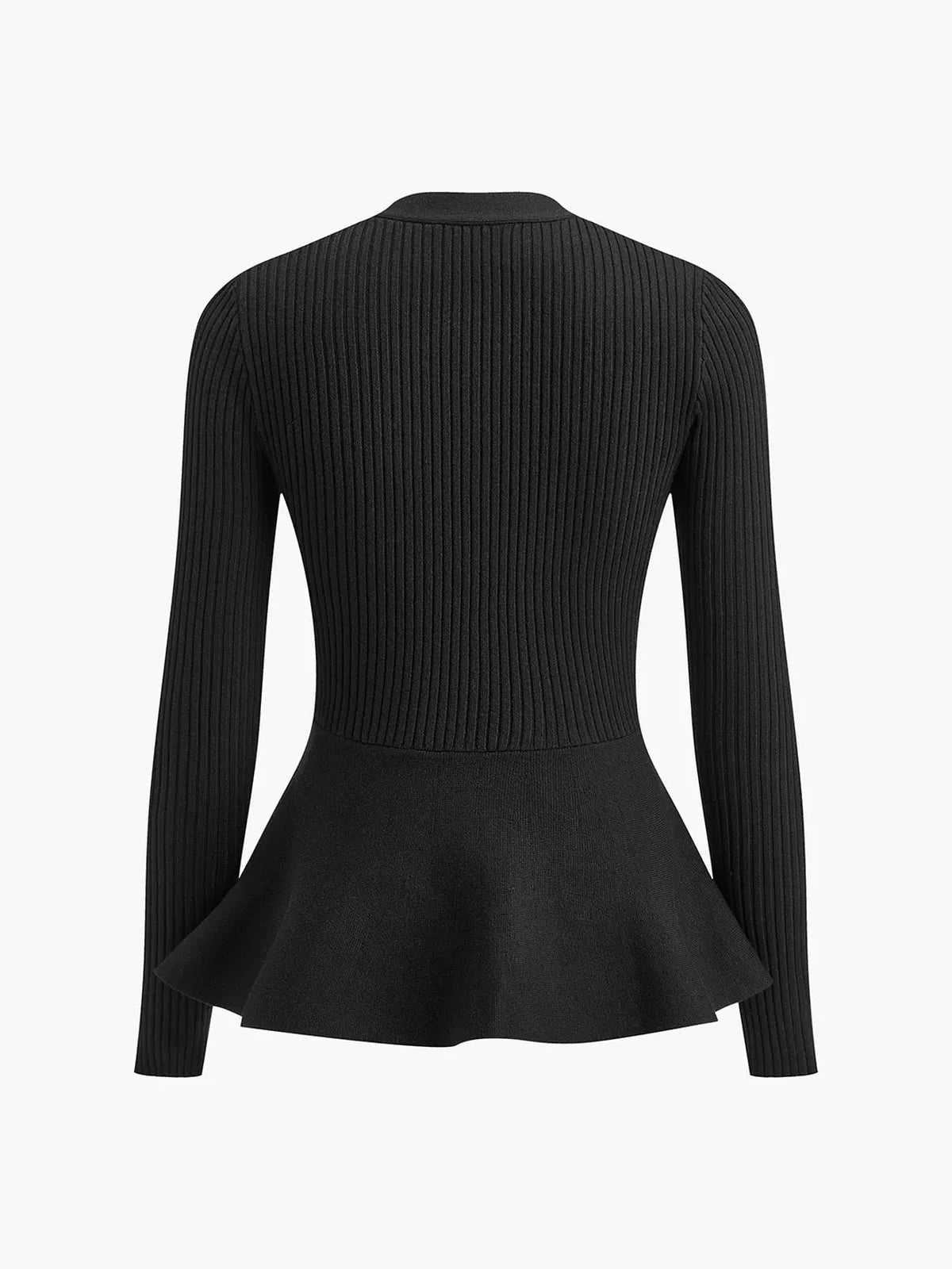 Rippstrick-Peplum-Top mit Knöpfen