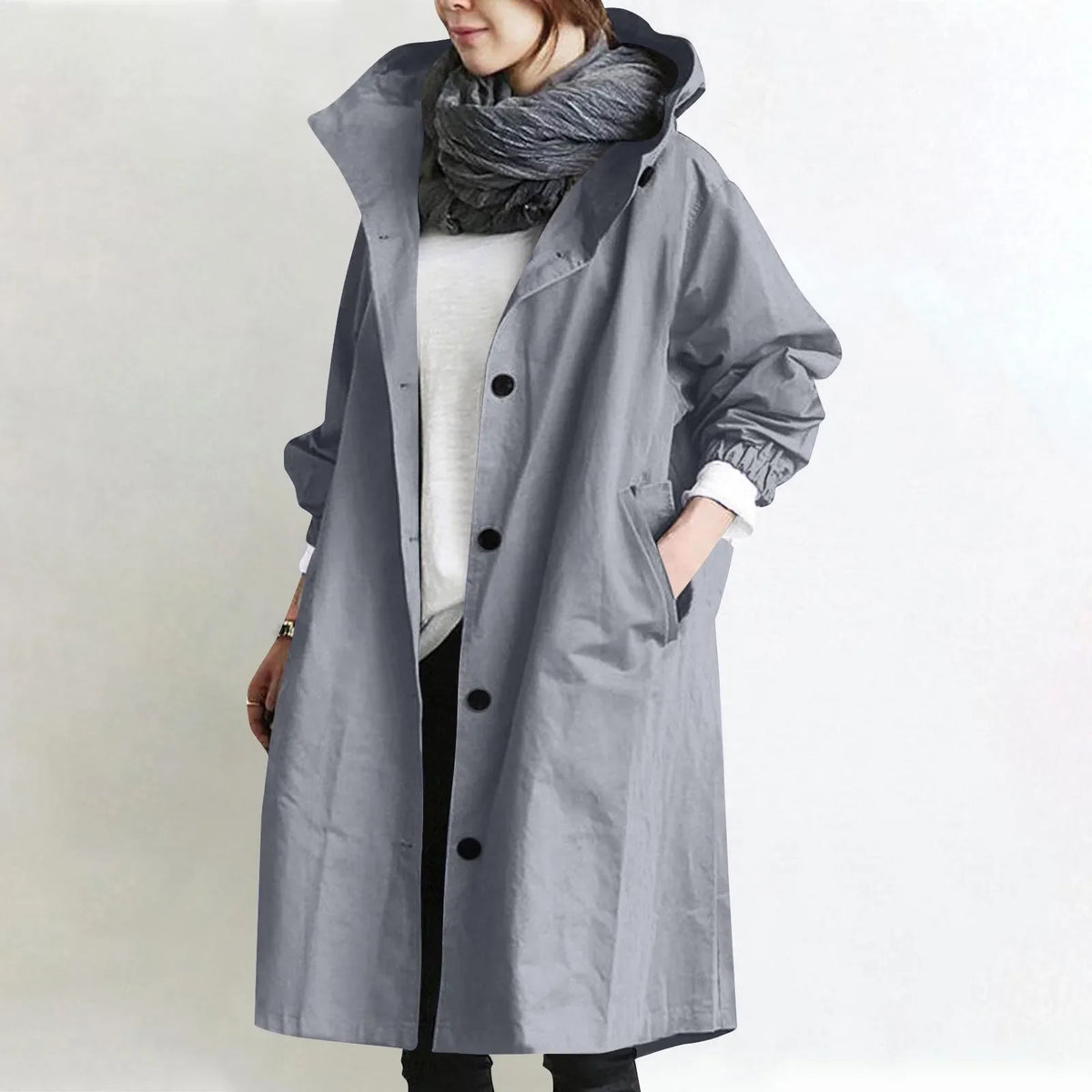 Theodora | Langer Trenchcoat mit Kapuze