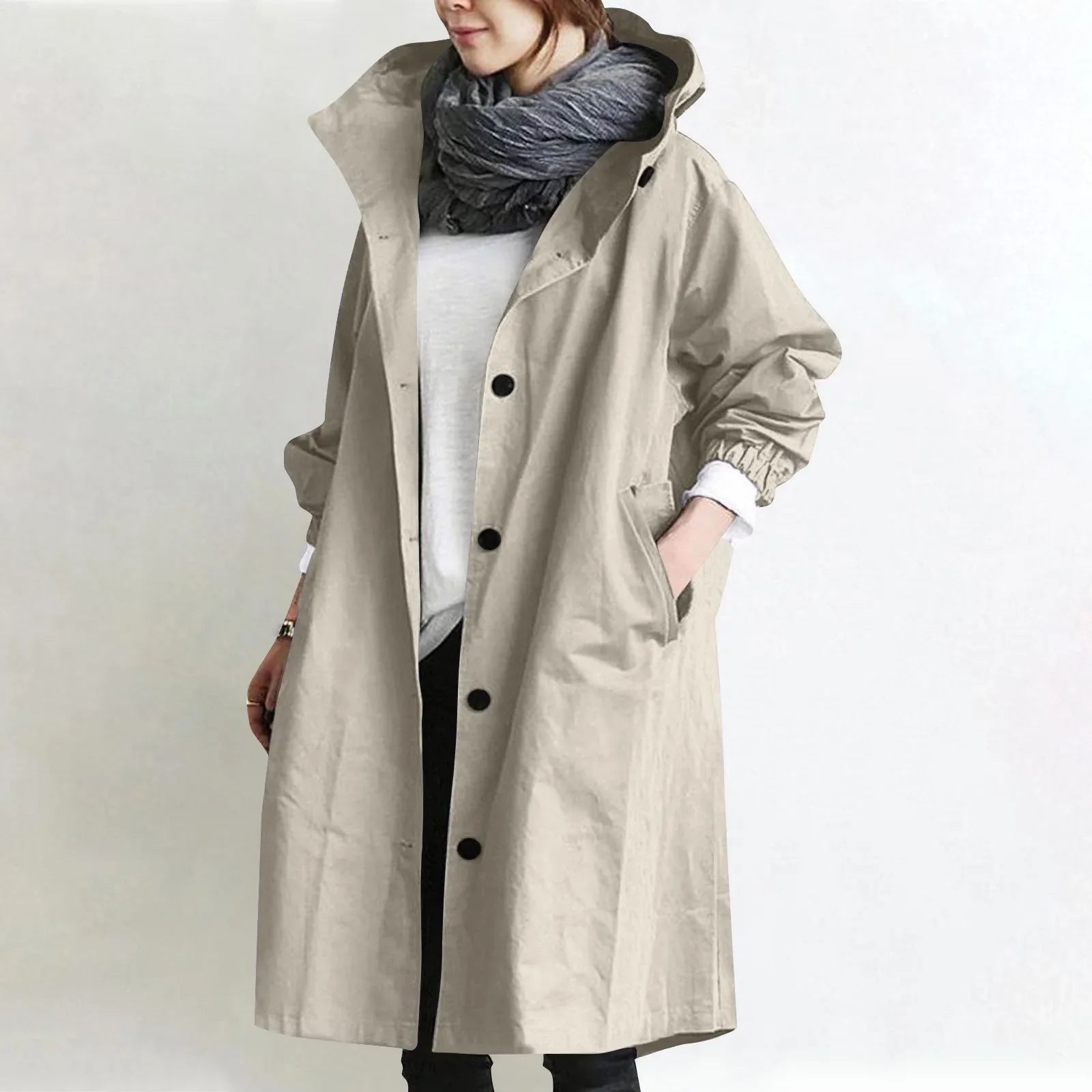 Theodora | Langer Trenchcoat mit Kapuze