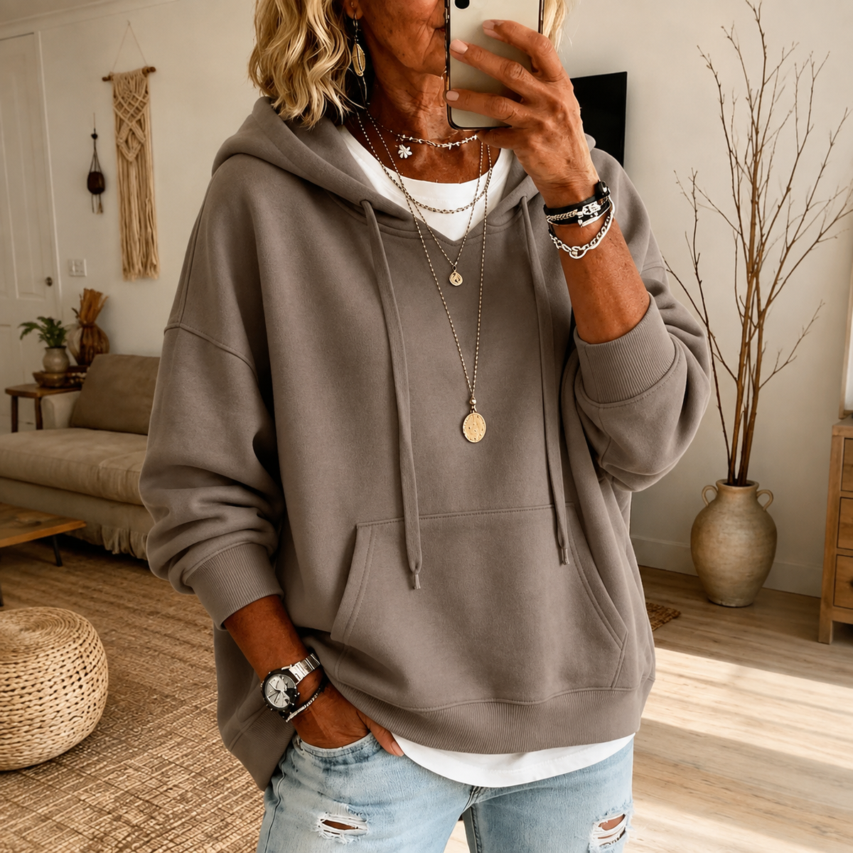 Élodie | Oversize-Kapuzen-Sweatshirt mit Kängurutasche