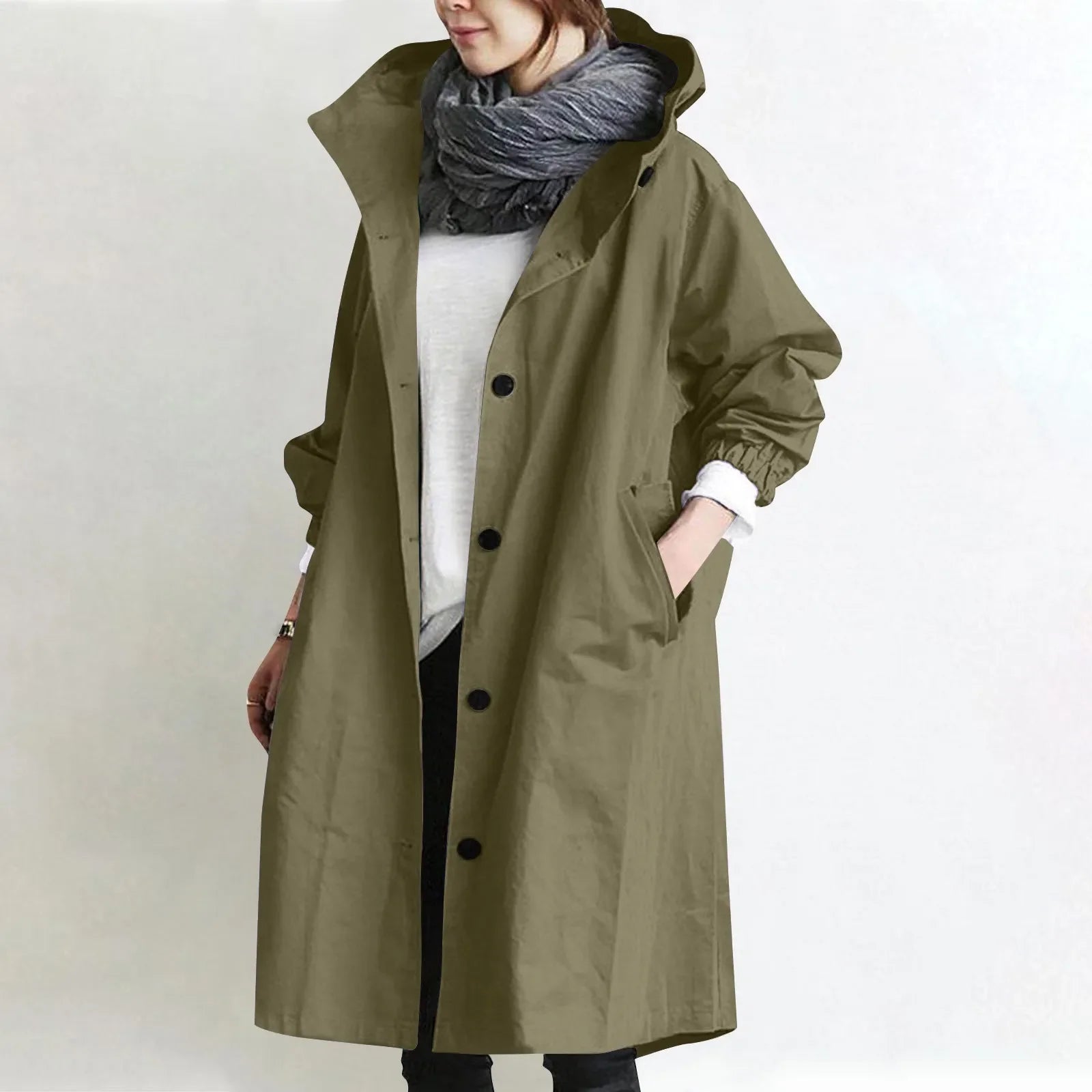 Theodora | Langer Trenchcoat mit Kapuze