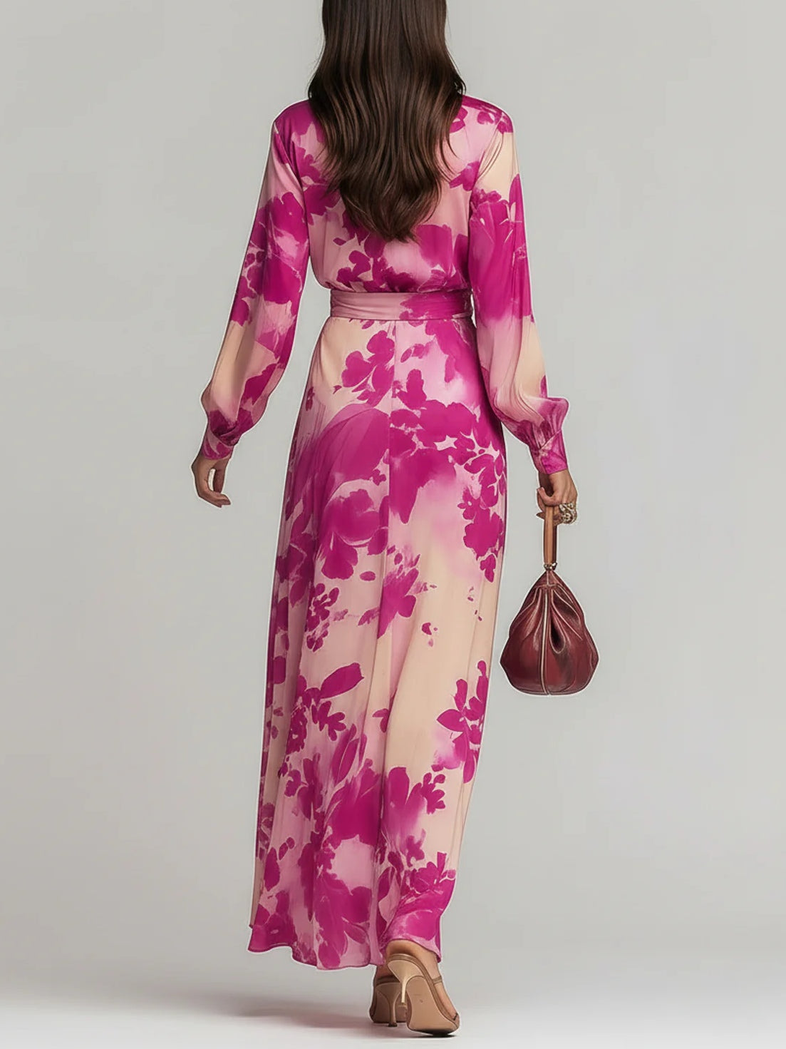 Julia | Maxi V Kleid mit Blumen und Gürtel