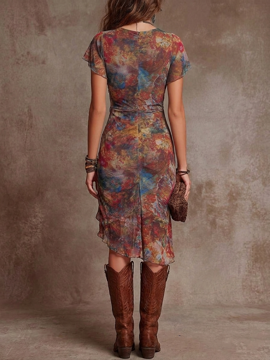 Elvira – Midikleid im Boho-Stil mit abstraktem Print