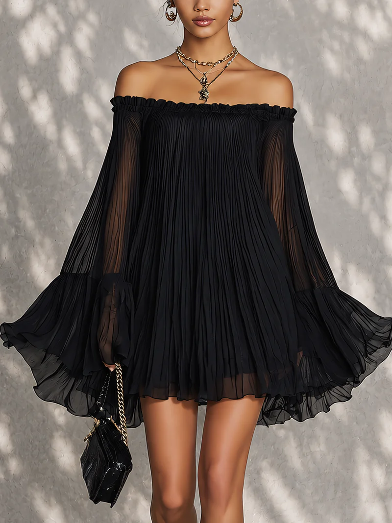 Selina – Schwarzes Minikleid mit Volantärmeln