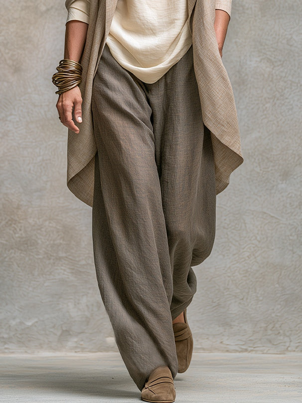 Constance | Elegantes dreiteiliges Set in Beige und Grau mit Palazzo-Hose