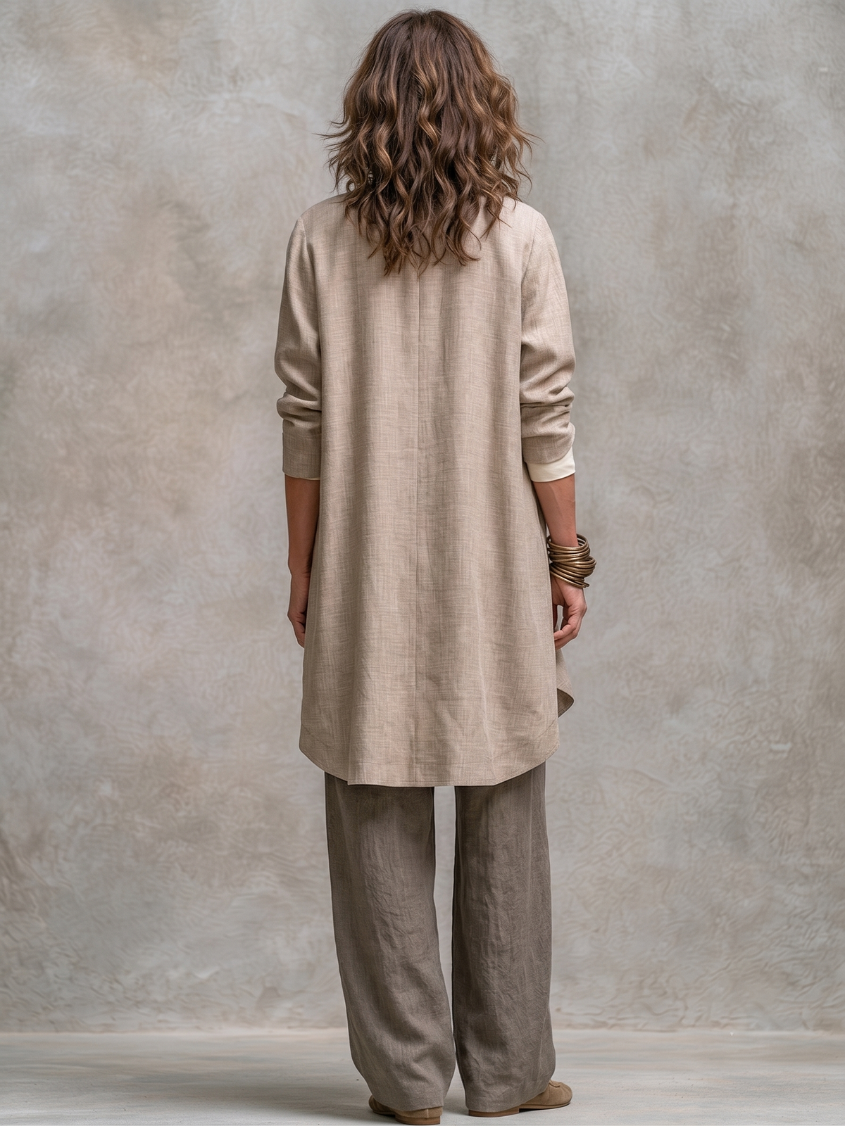 Constance | Elegantes dreiteiliges Set in Beige und Grau mit Palazzo-Hose