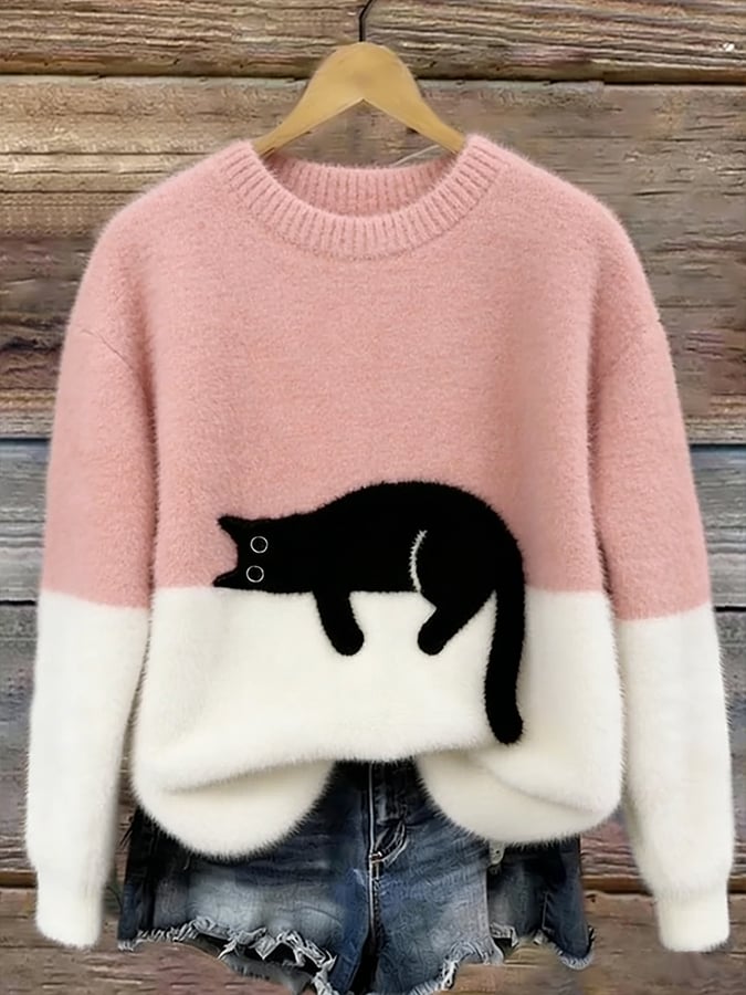 Émeline | Eleganter Oversize-Pullover mit Katzenprint