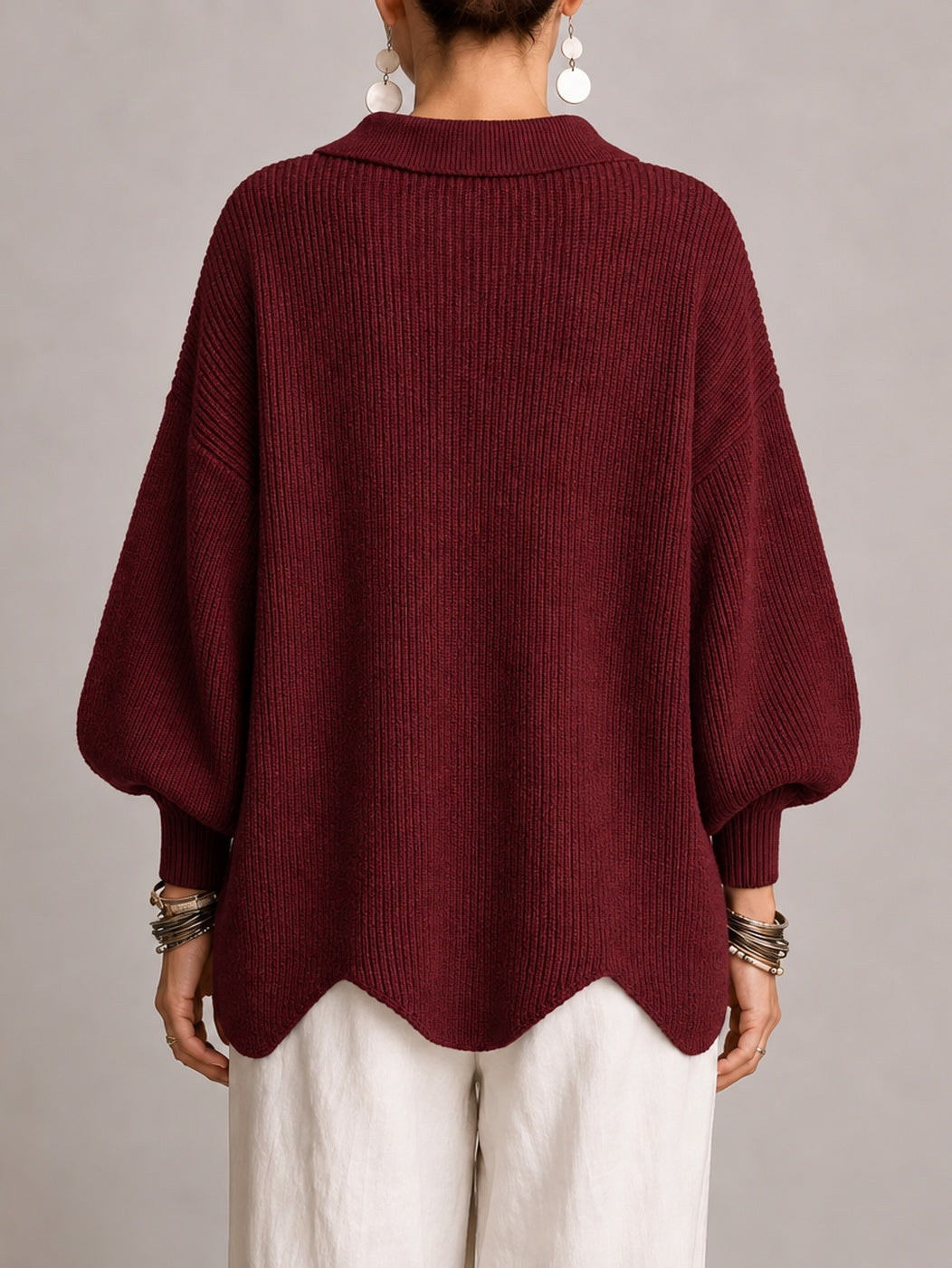 Loredana | Oversize-Rippstrick-Cardigan mit Wellenkante, Bordeaux