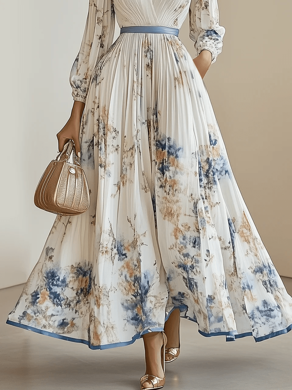 Amalia | Weißes Chiffon-Maxikleid mit Ballonärmeln