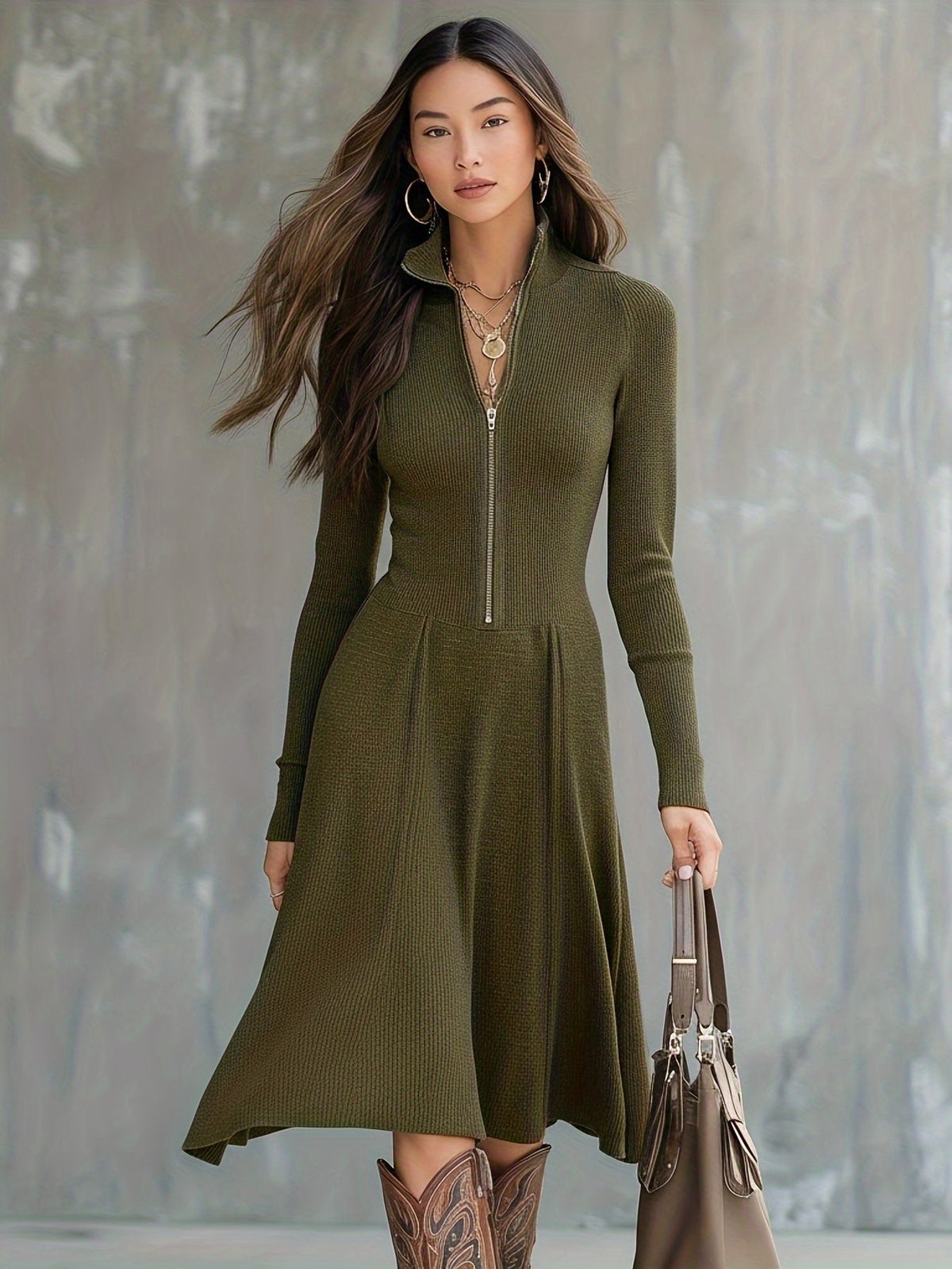 ZINNIA | LANGÄRMELIGES KLEID MIT REISSVERSCHLUSS UND STRETCHSTOFF