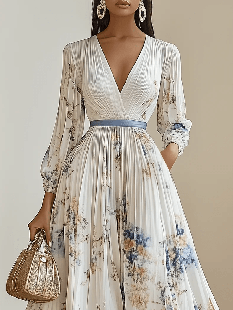Amalia | Weißes Chiffon-Maxikleid mit Ballonärmeln