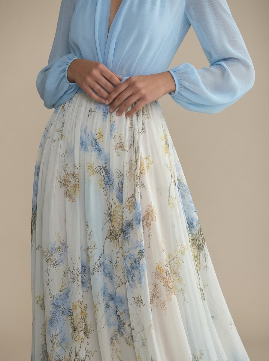 Cecelia | Maxikleid aus Chiffon mit Blumenmuster