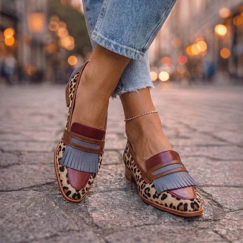 Bianca Loafer mit Fransen und Leopardenmuster