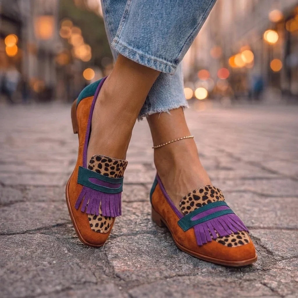 Bianca Loafer mit Fransen und Leopardenmuster
