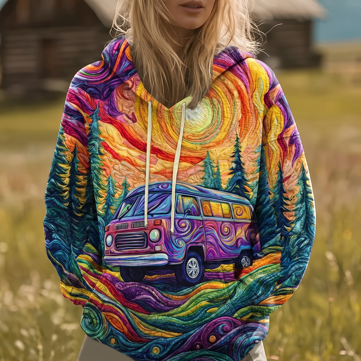 Vaneska | Y2K-Hoodie mit Sunburst-Print