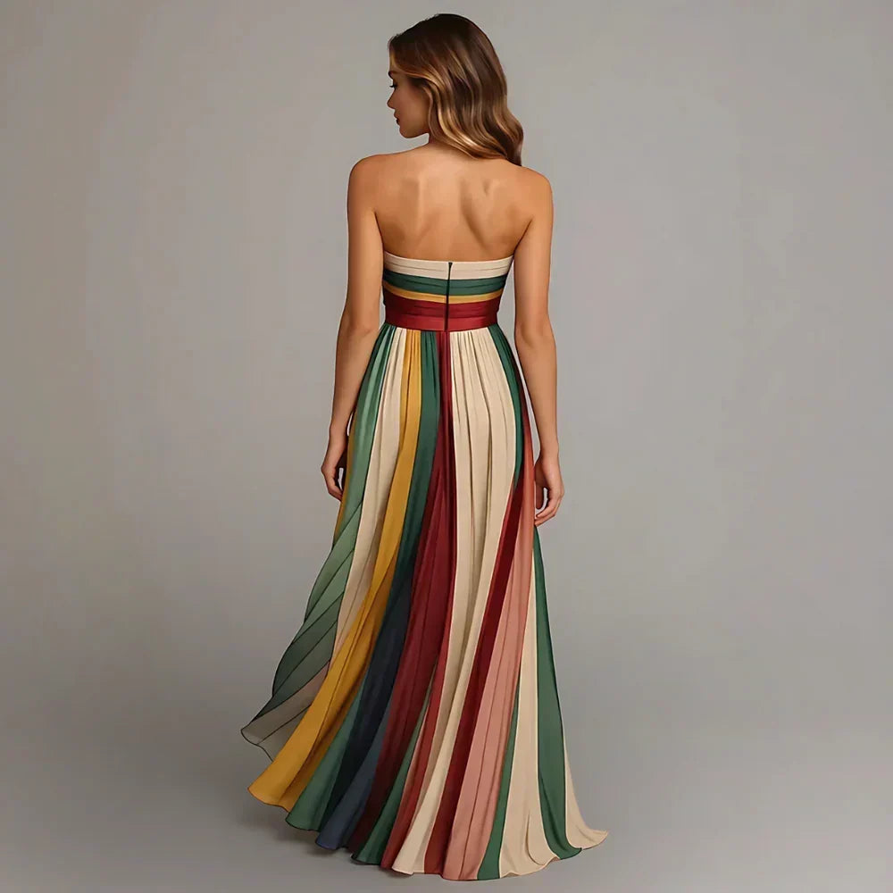 Delyth | Trägerloses plissiertes Maxikleid