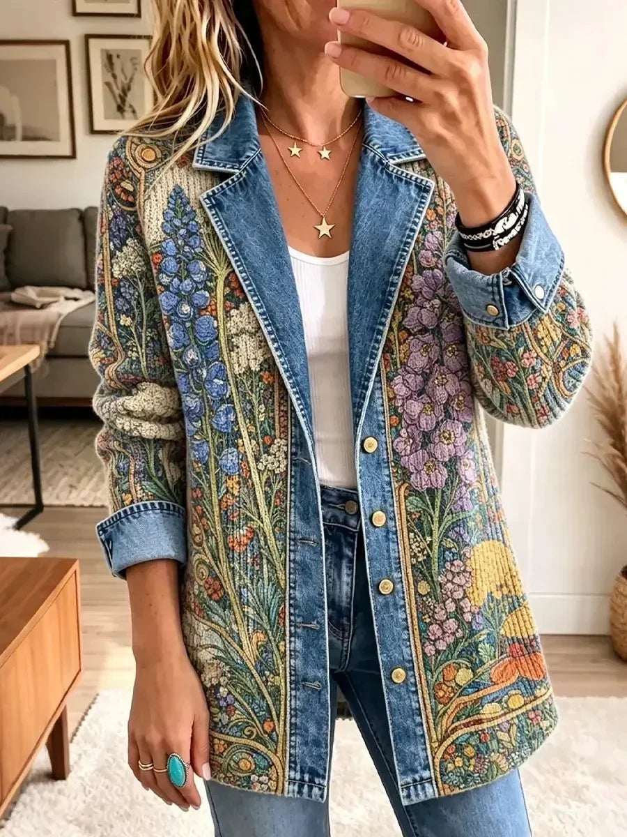 Elizabeth | Vintage Denimjacke mit Blumenmuster