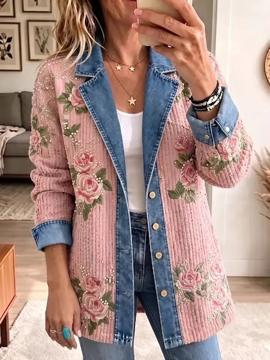 Aria | Vintage eleganter Denim-Patchwork-Colorblock-Blazer