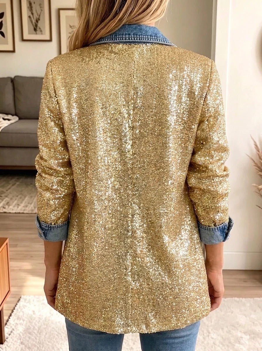 Sophia | Goldglitzer-Denim-Patchwork-Jacke