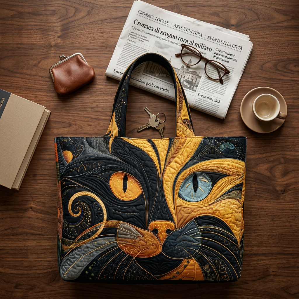 Handgefertigte Tasche mit Katzenmotiv