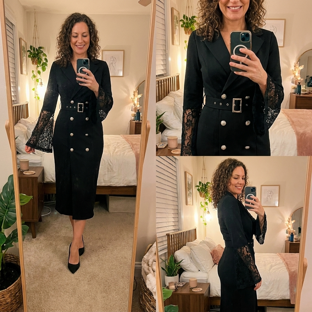 Kerensa | Midikleid mit Gürtel und Spitzenärmeln